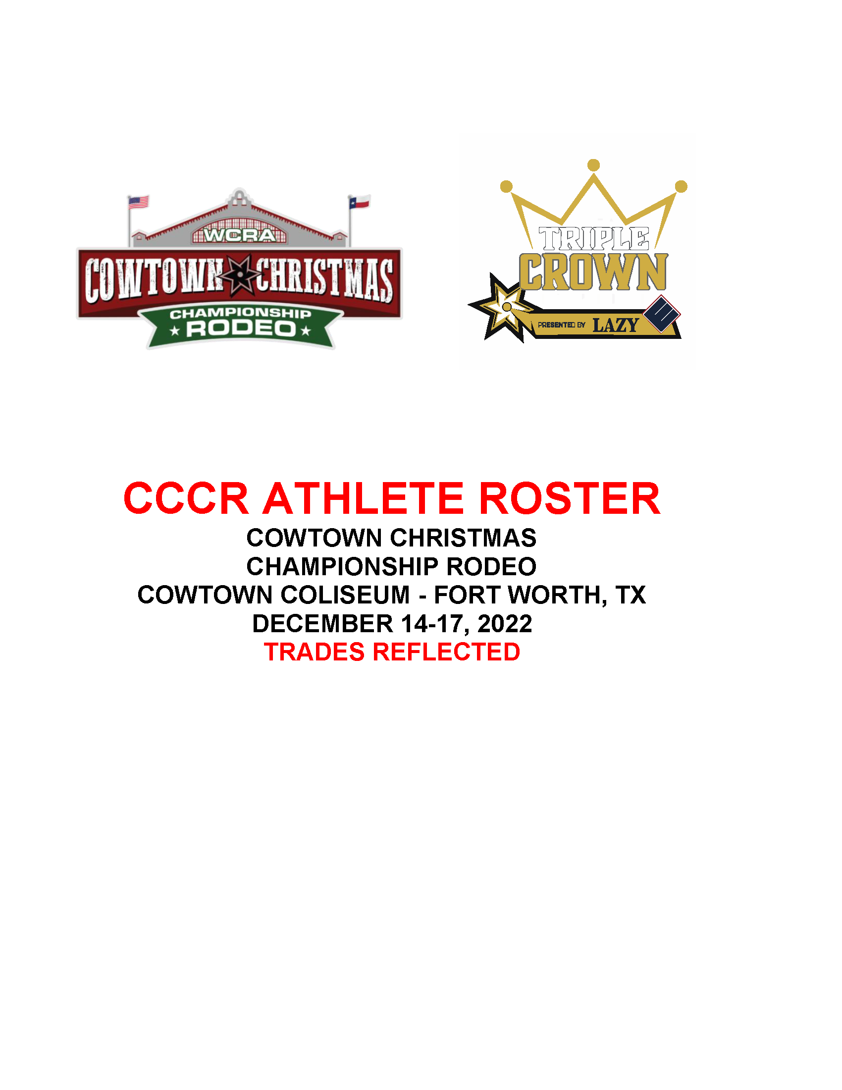 Wcra Announces Cowtown Christmas Championship Rodeo Final Athlete Roster Tenn Texas